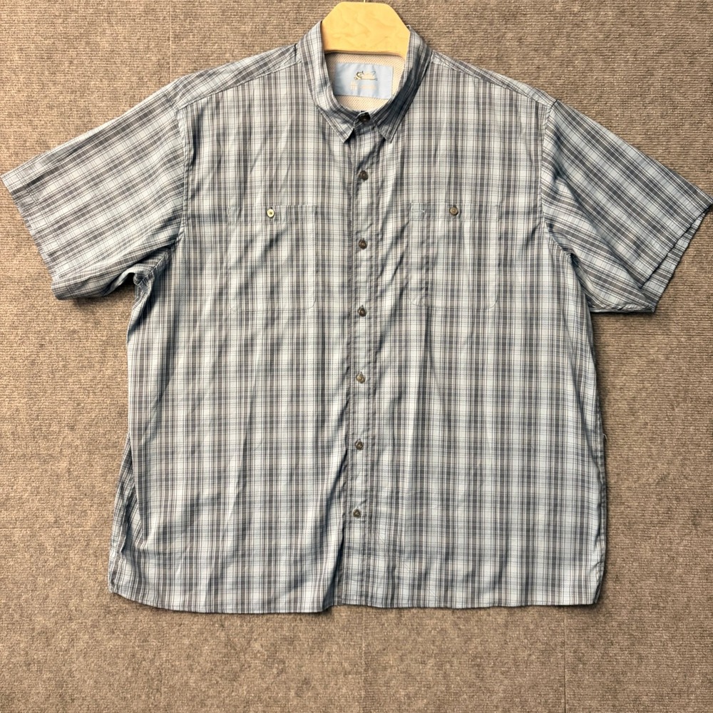 World Wide Sportsman Fishing Shirt Mens 3XL Blue‎ Short Sleeve Vented Plaid